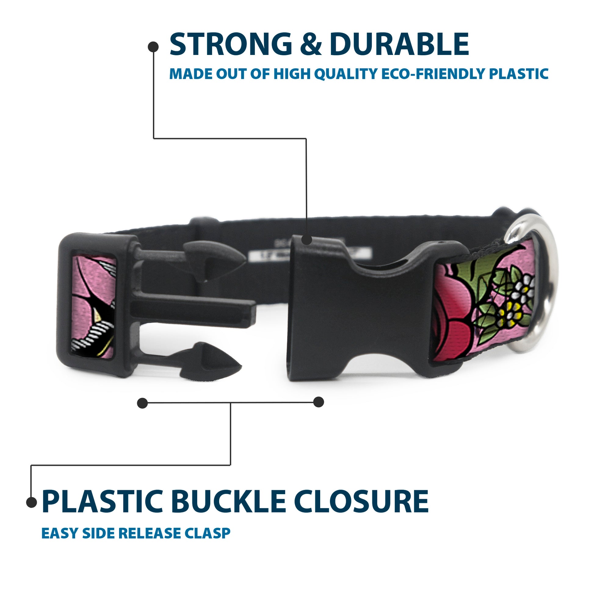 Plastic Clip Collar - Mom & Dad CLOSE-UP Pink w/Sparrows Plastic Clip Collars Buckle-Down