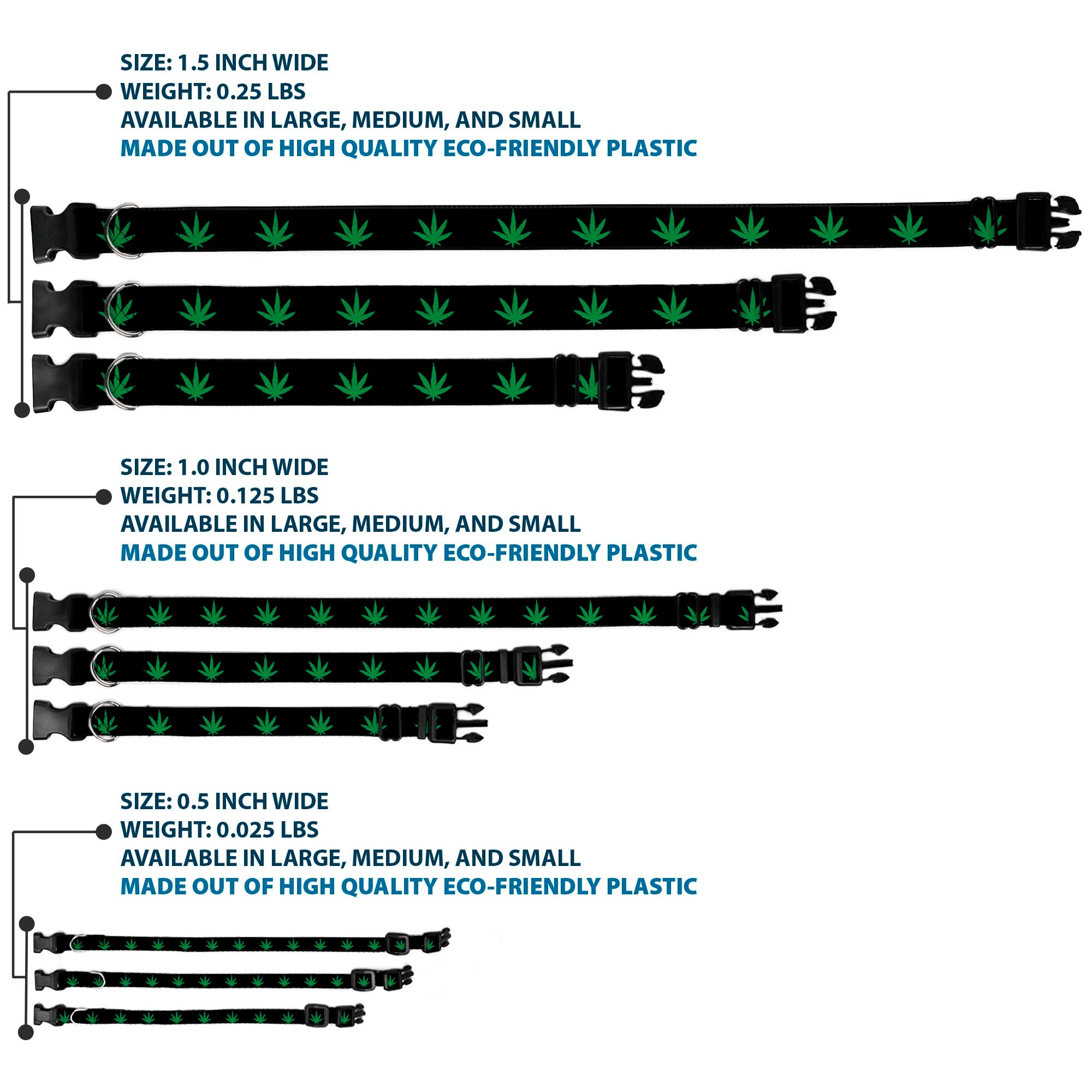 Buckle-Down Plastic Buckle Dog Collar - Marijuana Leaf Repeat Black/Green Plastic Clip Collars Buckle-Down