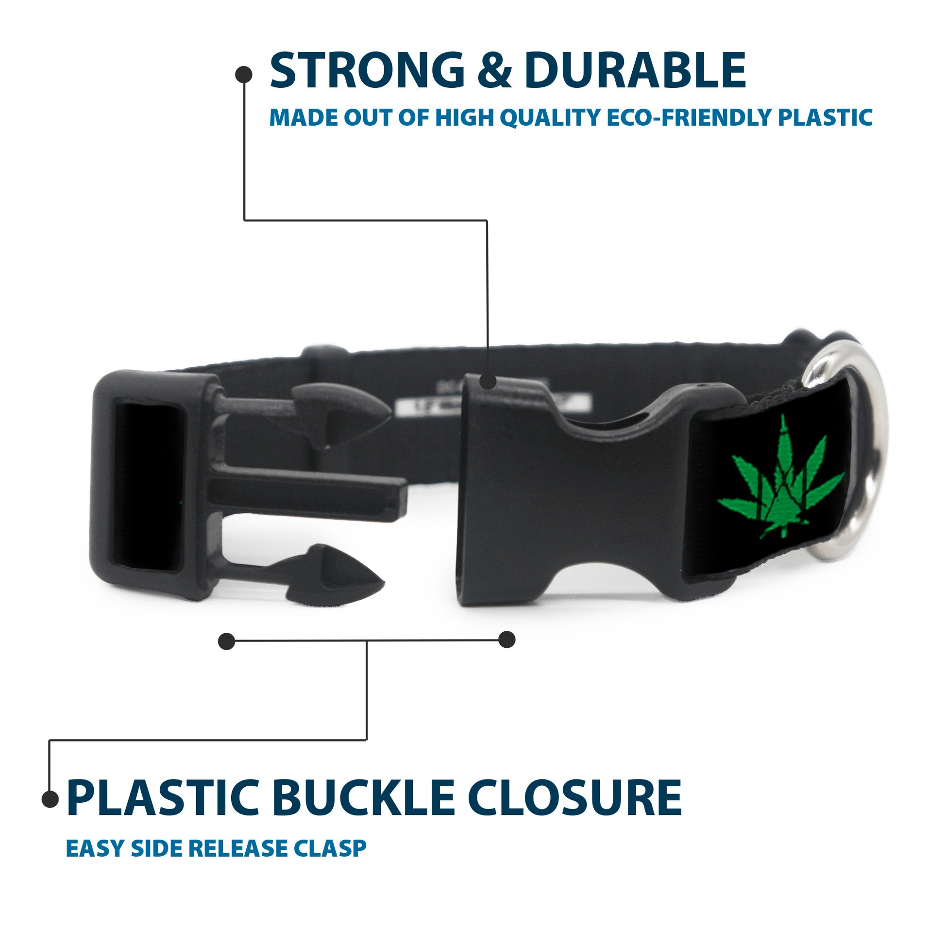 Buckle-Down Plastic Buckle Dog Collar - Marijuana Leaf Repeat Black/Green Plastic Clip Collars Buckle-Down