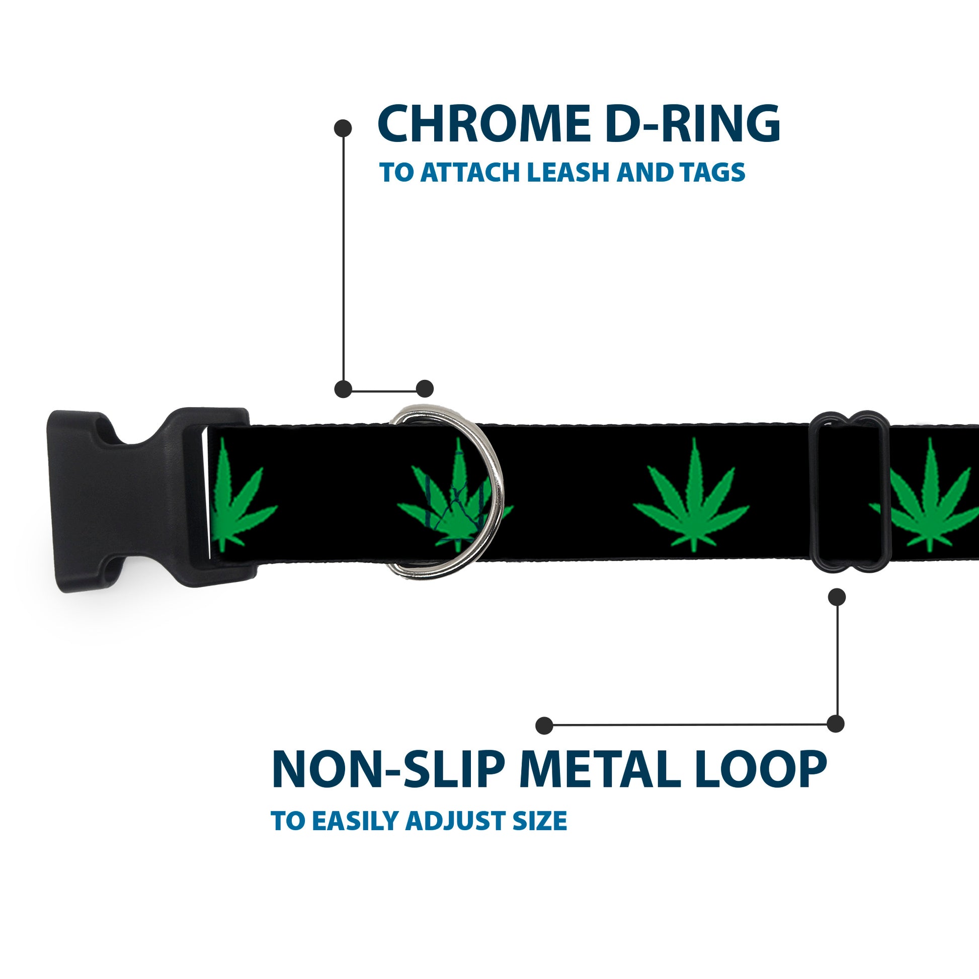 Buckle-Down Plastic Buckle Dog Collar - Marijuana Leaf Repeat Black/Green Plastic Clip Collars Buckle-Down
