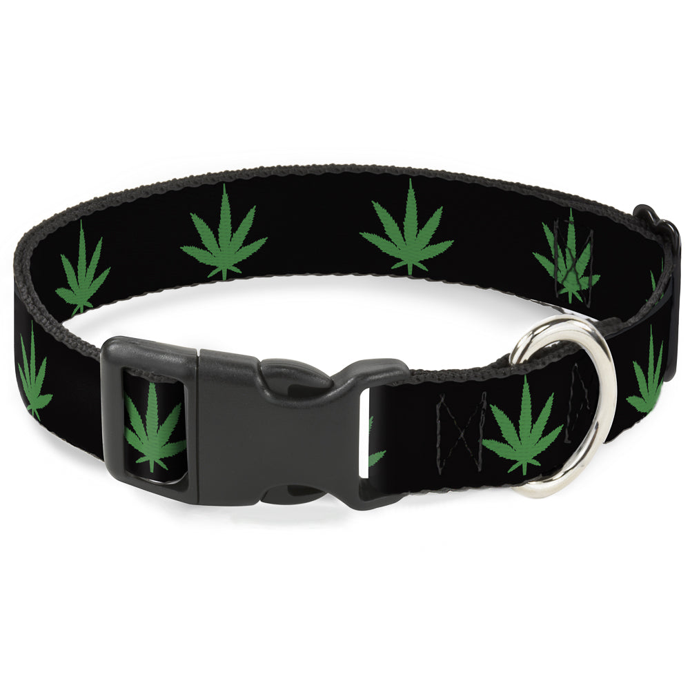 Buckle-Down Plastic Buckle Dog Collar - Marijuana Leaf Repeat Black/Green Plastic Clip Collars Buckle-Down