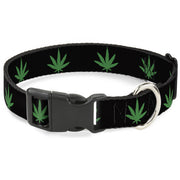 Buckle-Down Plastic Buckle Dog Collar - Marijuana Leaf Repeat Black/Green Plastic Clip Collars Buckle-Down