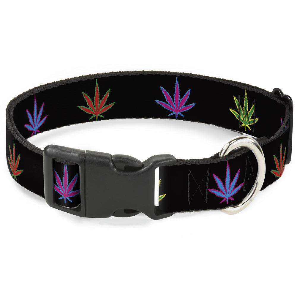 Buckle-Down Plastic Buckle Dog Collar - Marijuana Leaf Repeat Black/Multi Color Plastic Clip Collars Buckle-Down