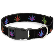 Buckle-Down Plastic Buckle Dog Collar - Marijuana Leaf Repeat Black/Multi Color Plastic Clip Collars Buckle-Down