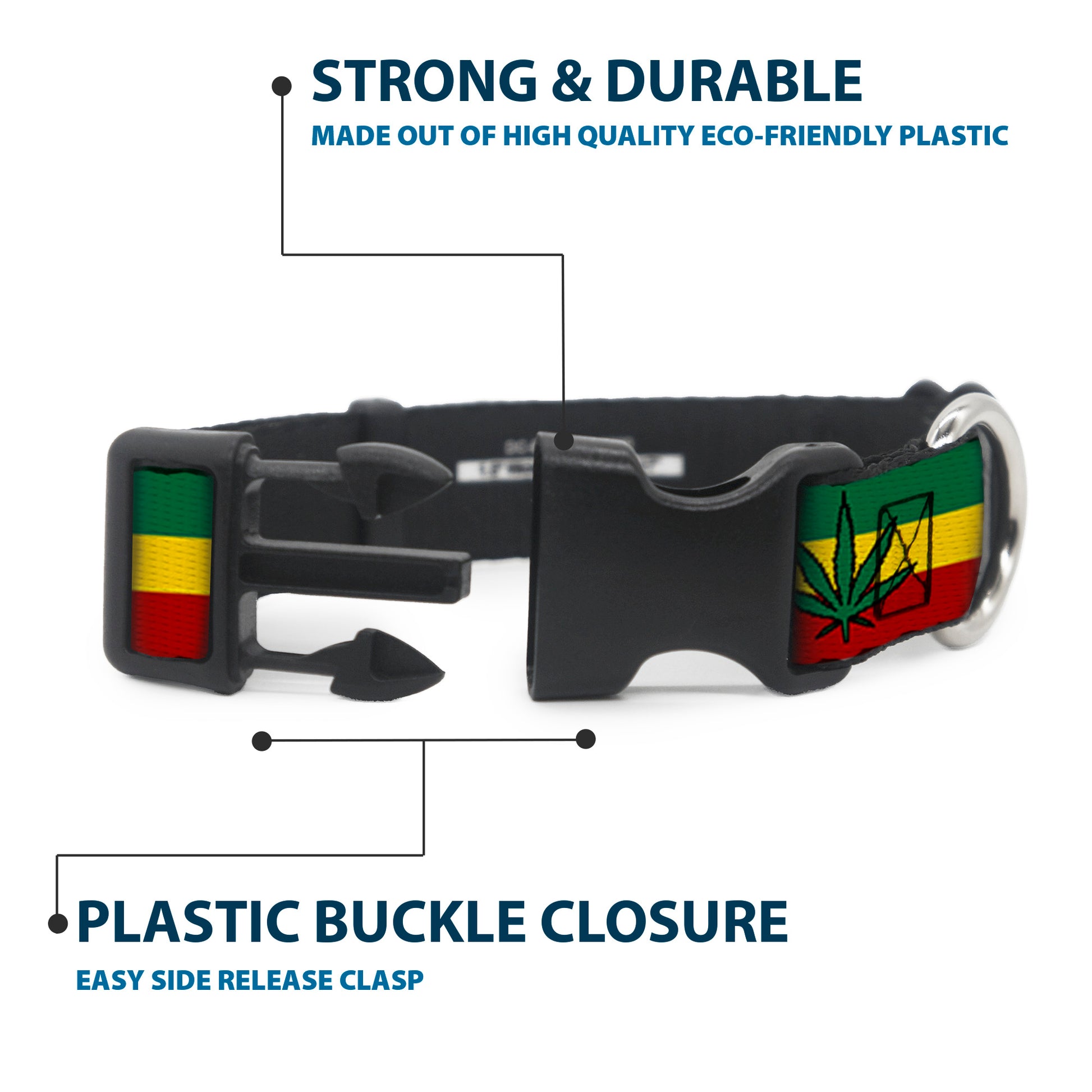 Buckle-Down Plastic Buckle Dog Collar - Marijuana Leaf Repeat Rasta Plastic Clip Collars Buckle-Down