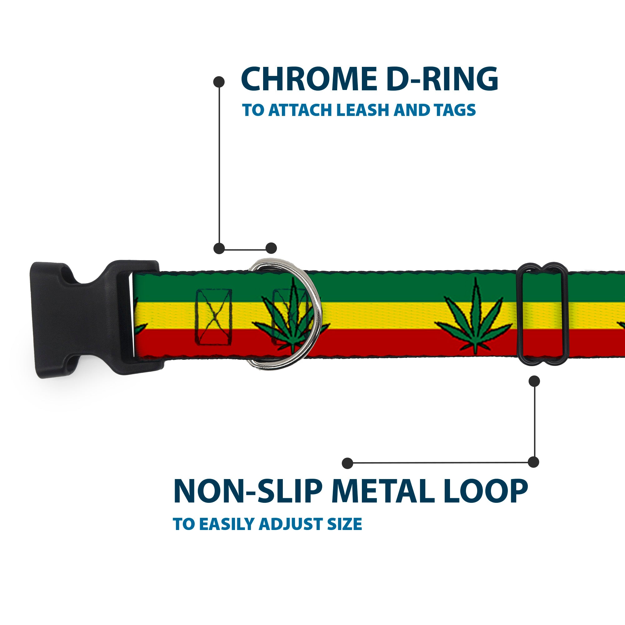 Buckle-Down Plastic Buckle Dog Collar - Marijuana Leaf Repeat Rasta Plastic Clip Collars Buckle-Down
