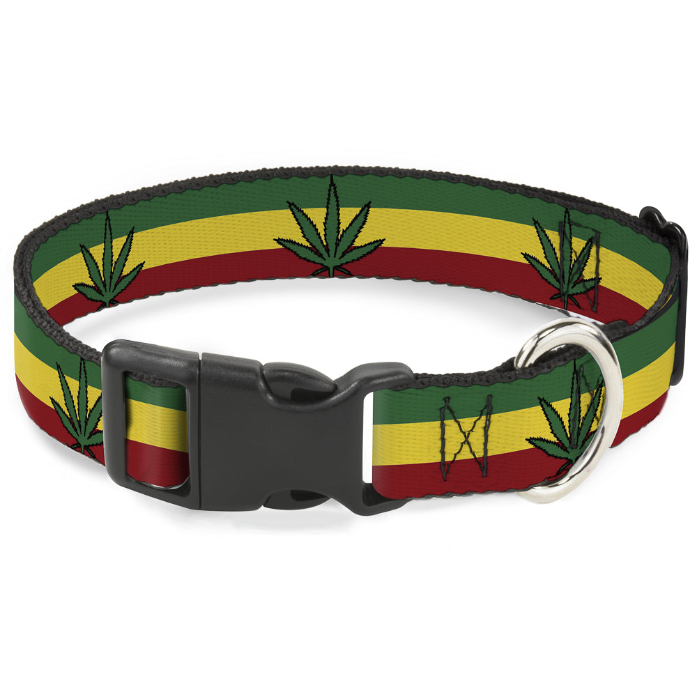 Buckle-Down Plastic Buckle Dog Collar - Marijuana Leaf Repeat Rasta Plastic Clip Collars Buckle-Down