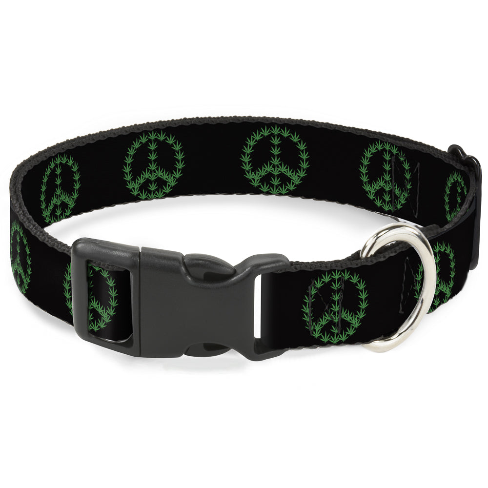 Buckle-Down Plastic Buckle Dog Collar - Marijuana Peace Repeat Black/Green Plastic Clip Collars Buckle-Down