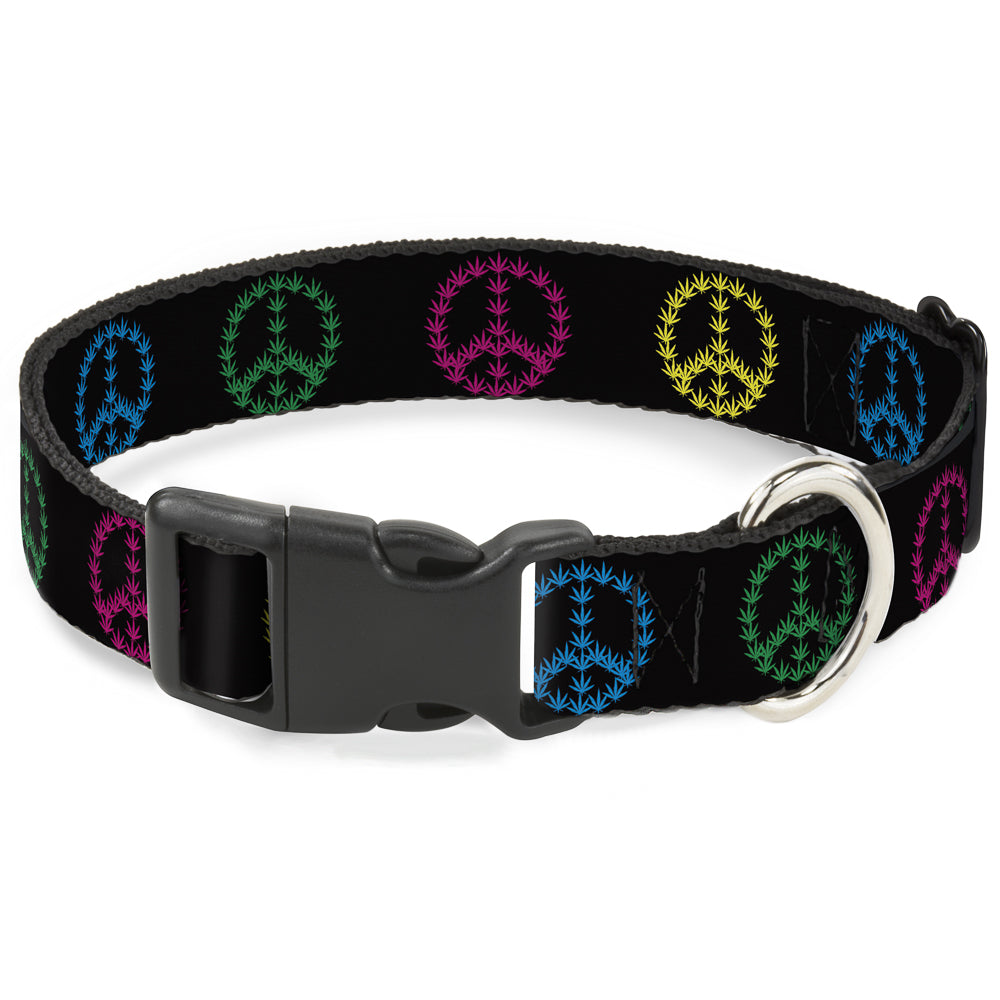 Buckle-Down Plastic Buckle Dog Collar - Marijuana Peace Repeat Black/Multi Color Plastic Clip Collars Buckle-Down