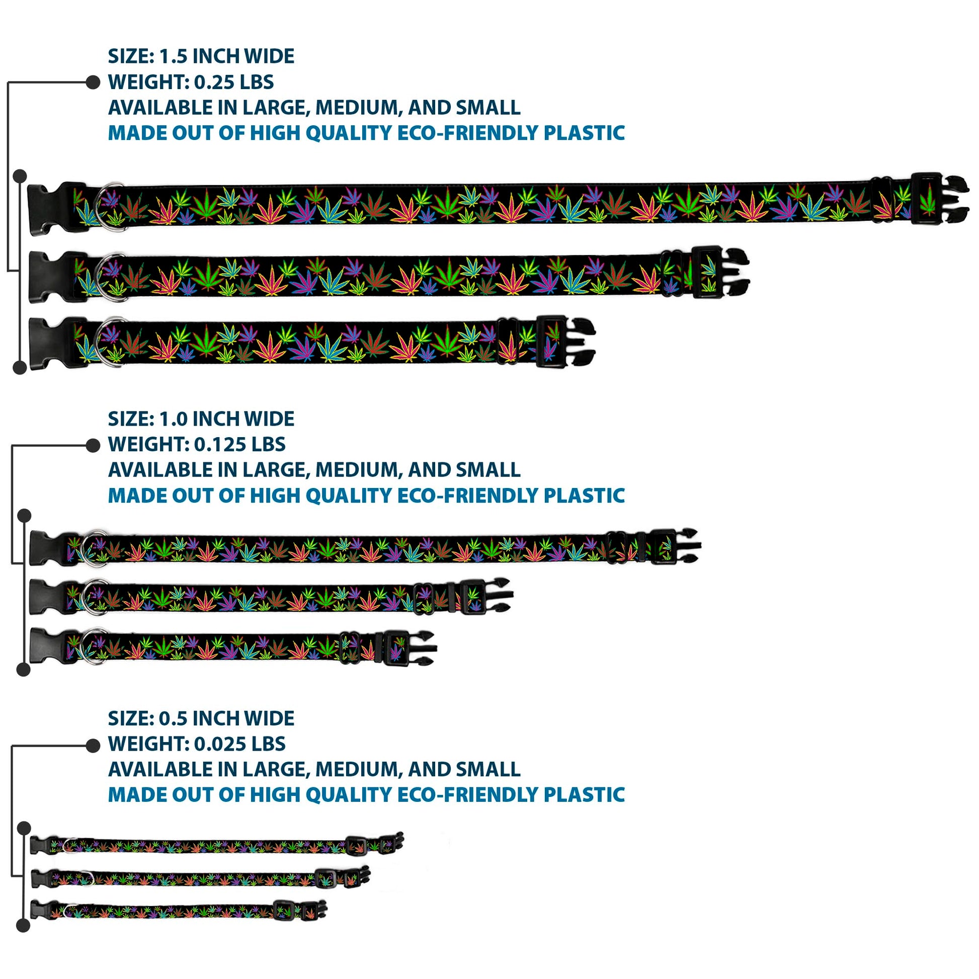 Buckle-Down Plastic Buckle Dog Collar - Multi Marijuana Leaves Black/Multi Color Plastic Clip Collars Buckle-Down