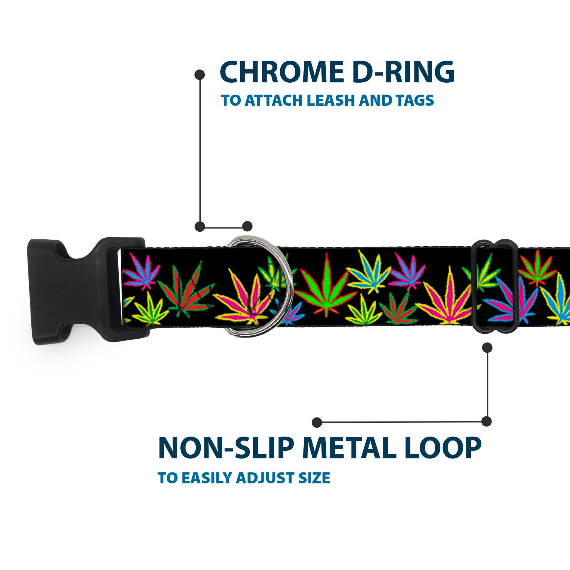 Buckle-Down Plastic Buckle Dog Collar - Multi Marijuana Leaves Black/Multi Color Plastic Clip Collars Buckle-Down