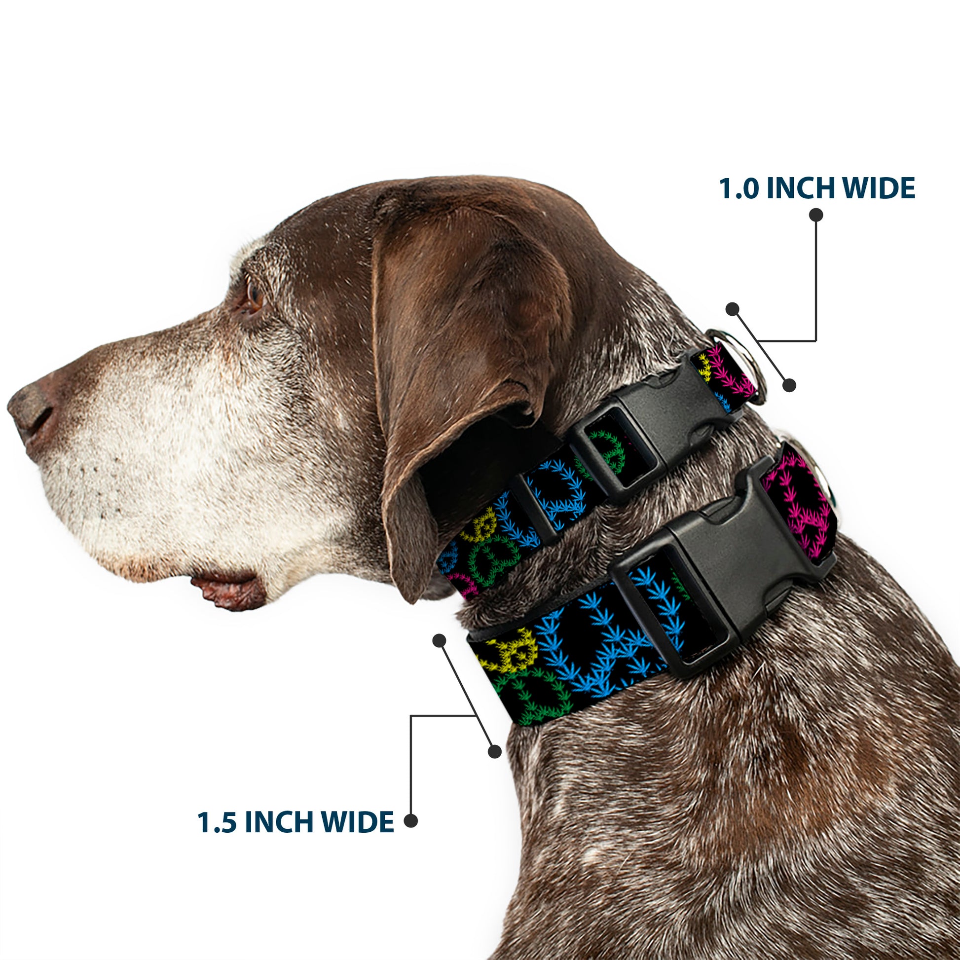 Buckle-Down Plastic Buckle Dog Collar - Multi Marijuana Peace Black/Multi Color Plastic Clip Collars Buckle-Down