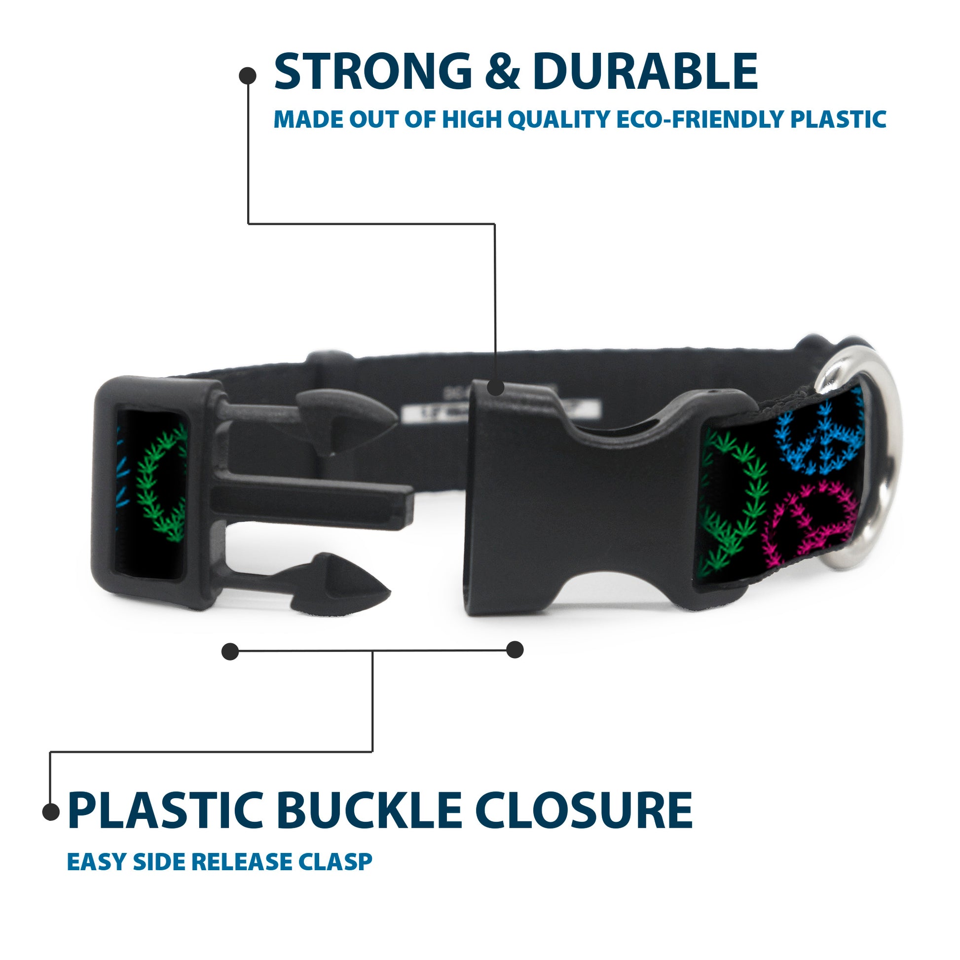 Buckle-Down Plastic Buckle Dog Collar - Multi Marijuana Peace Black/Multi Color Plastic Clip Collars Buckle-Down
