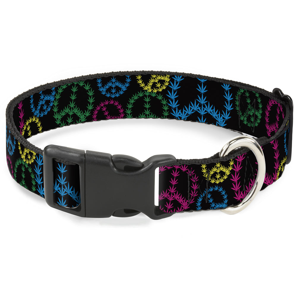 Buckle-Down Plastic Buckle Dog Collar - Multi Marijuana Peace Black/Multi Color Plastic Clip Collars Buckle-Down