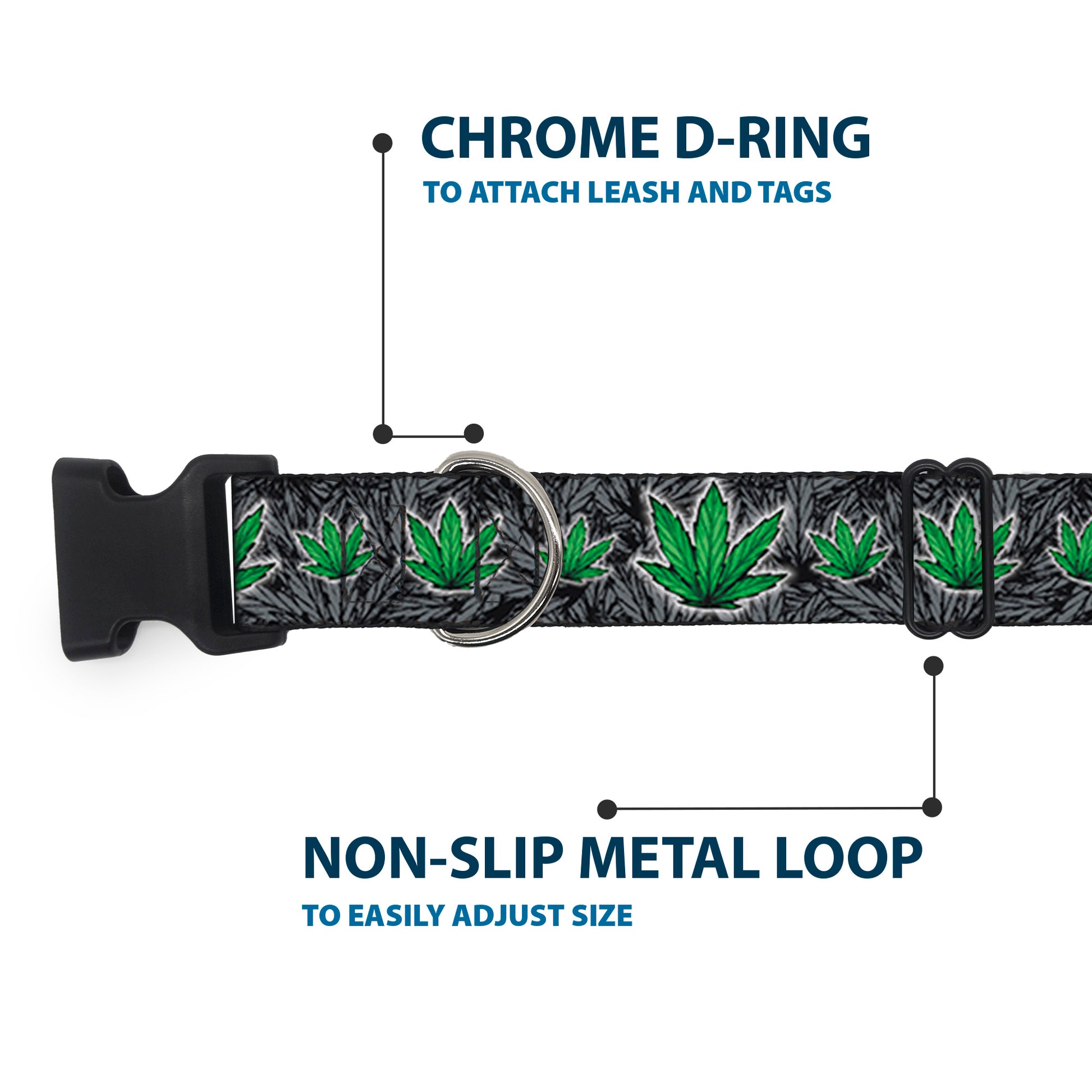 Buckle-Down Plastic Buckle Dog Collar - Marijuana Haze Black Plastic Clip Collars Buckle-Down