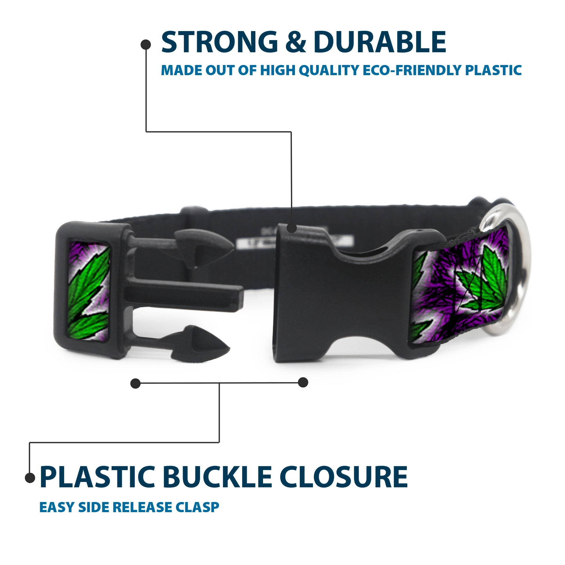 Buckle-Down Plastic Buckle Dog Collar - Marijuana Haze Purple Plastic Clip Collars Buckle-Down