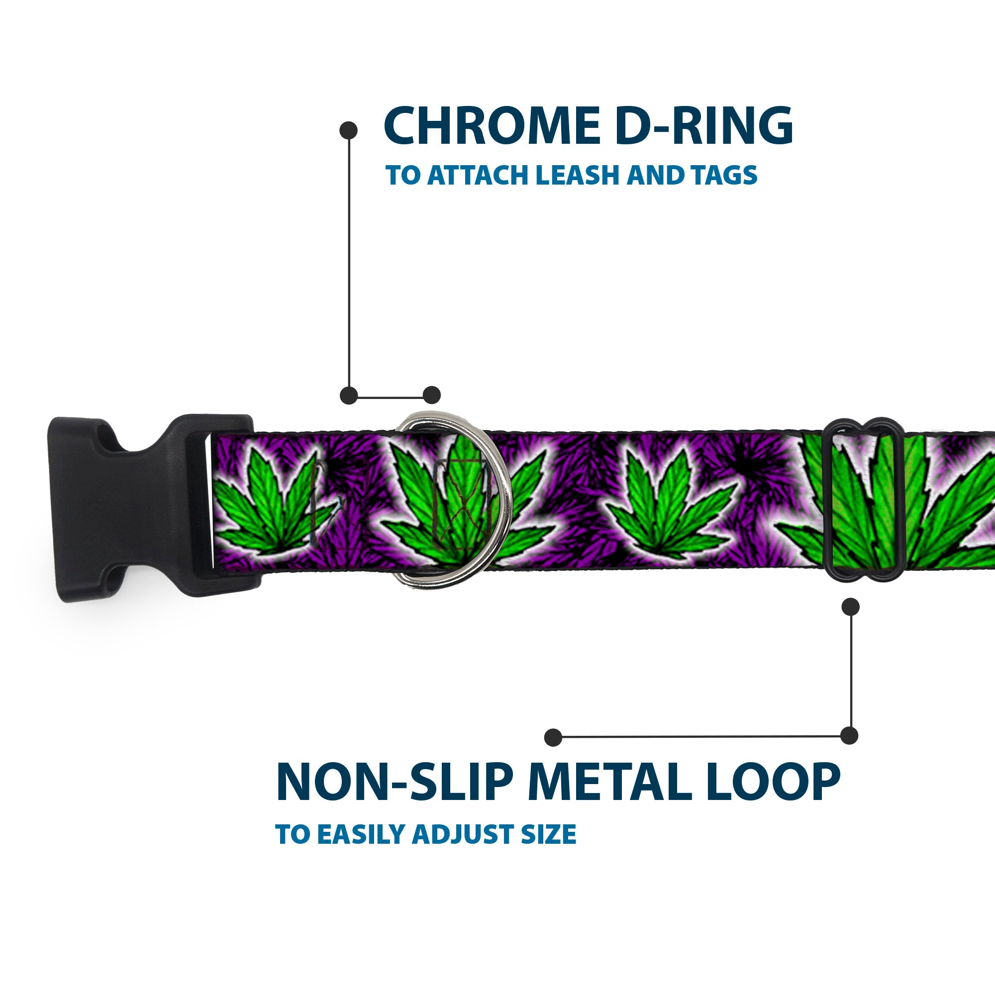 Buckle-Down Plastic Buckle Dog Collar - Marijuana Haze Purple Plastic Clip Collars Buckle-Down