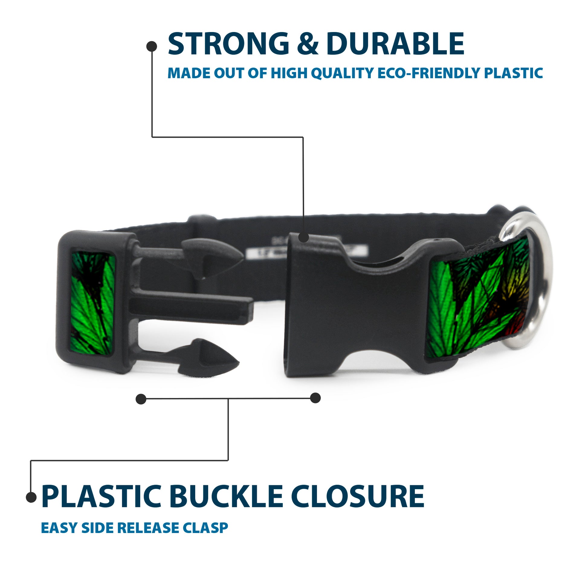 Buckle-Down Plastic Buckle Dog Collar - Marijuana Haze Rasta/Black Plastic Clip Collars Buckle-Down