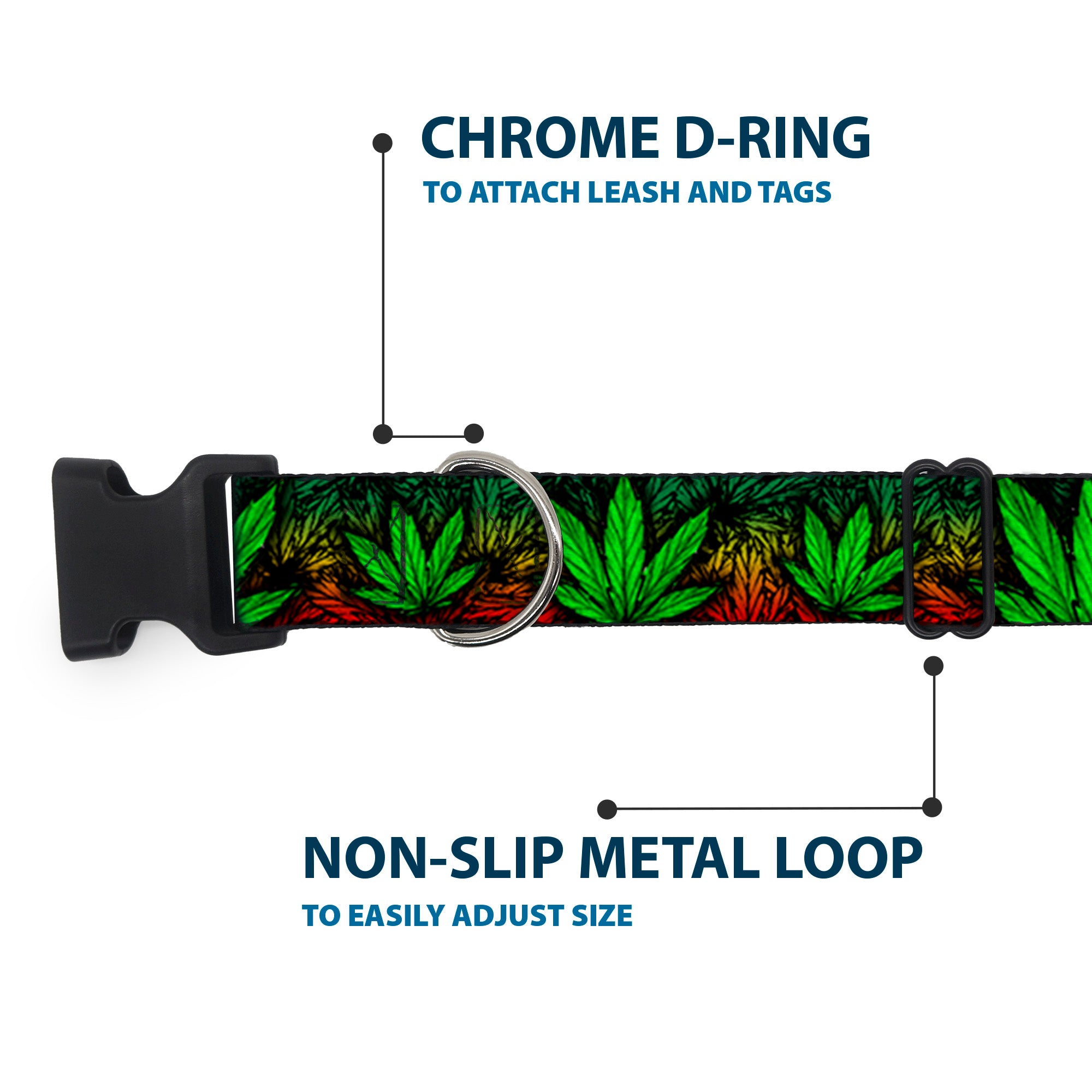 Buckle-Down Plastic Buckle Dog Collar - Marijuana Haze Rasta/Black Plastic Clip Collars Buckle-Down