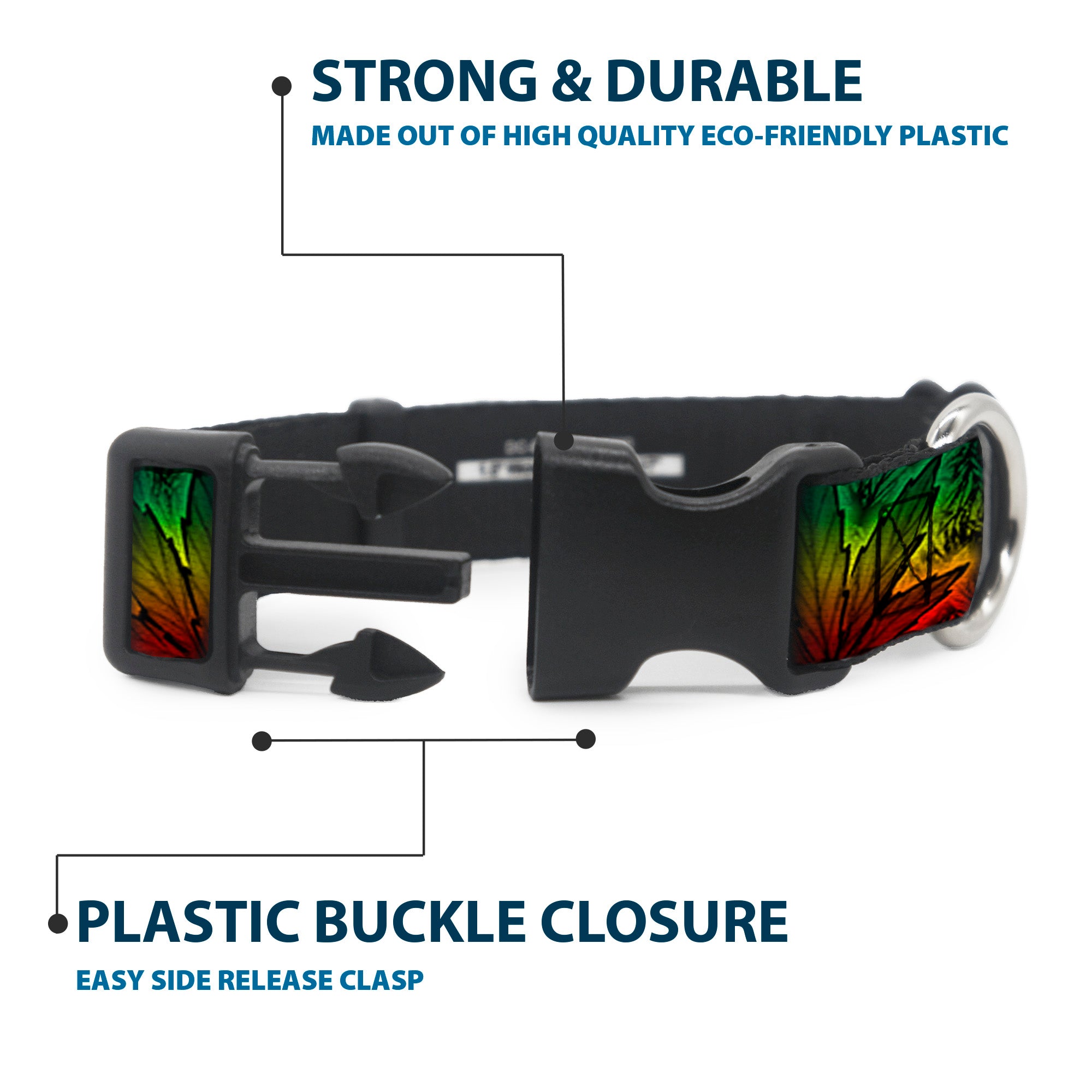 Buckle-Down Plastic Buckle Dog Collar - Marijuana Haze Rasta/Rasta Plastic Clip Collars Buckle-Down