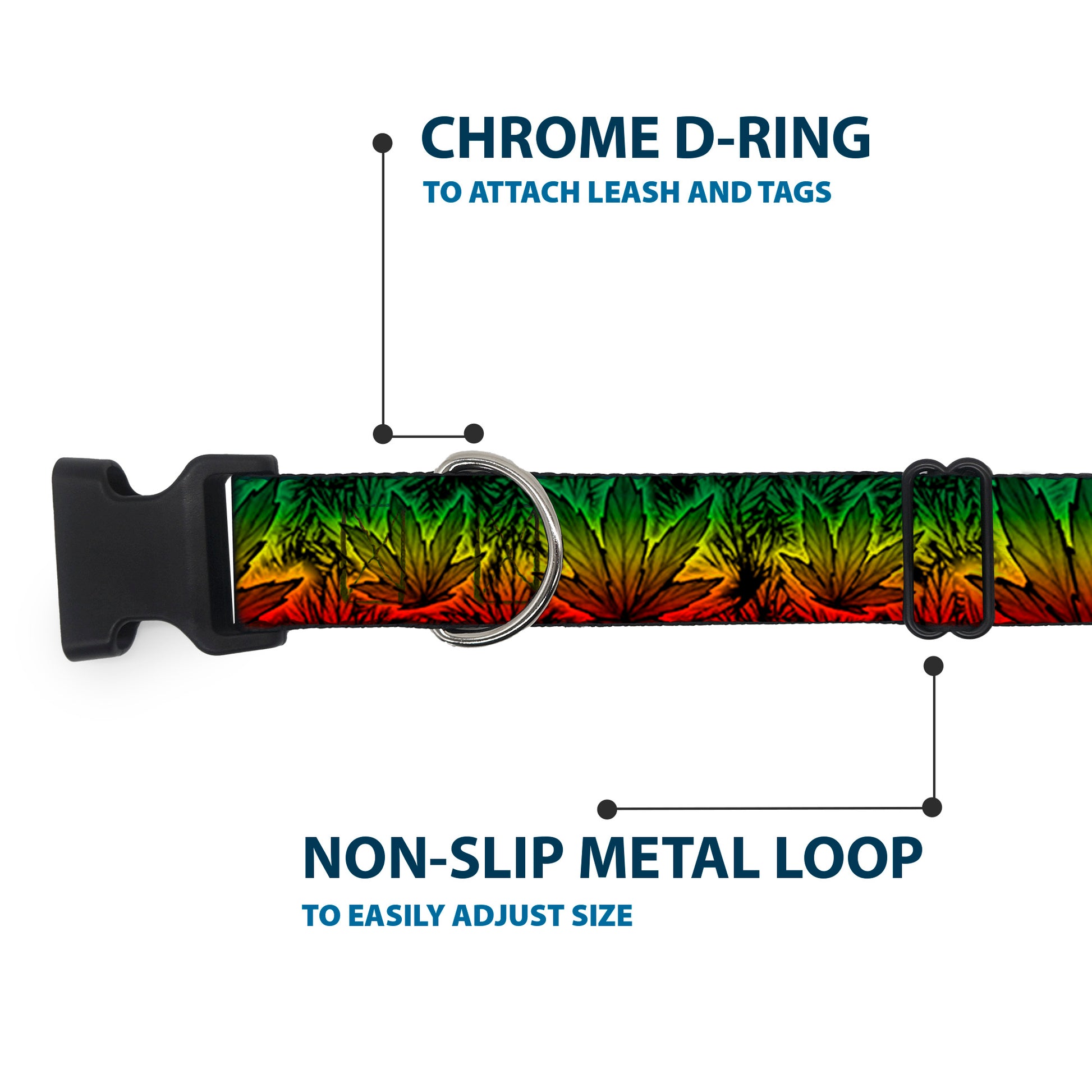 Buckle-Down Plastic Buckle Dog Collar - Marijuana Haze Rasta/Rasta Plastic Clip Collars Buckle-Down