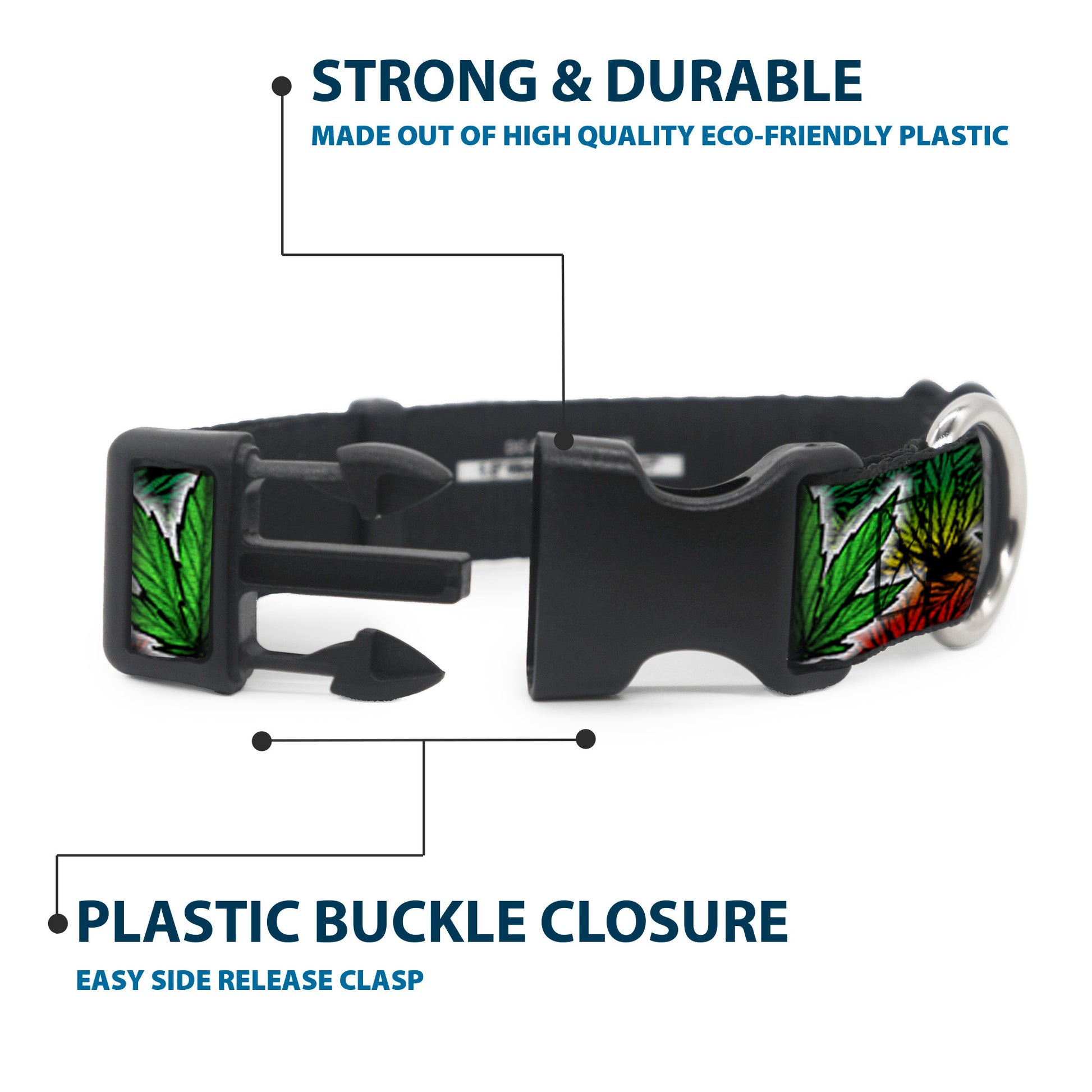Buckle-Down Plastic Buckle Dog Collar - Marijuana Haze Rasta/White Plastic Clip Collars Buckle-Down