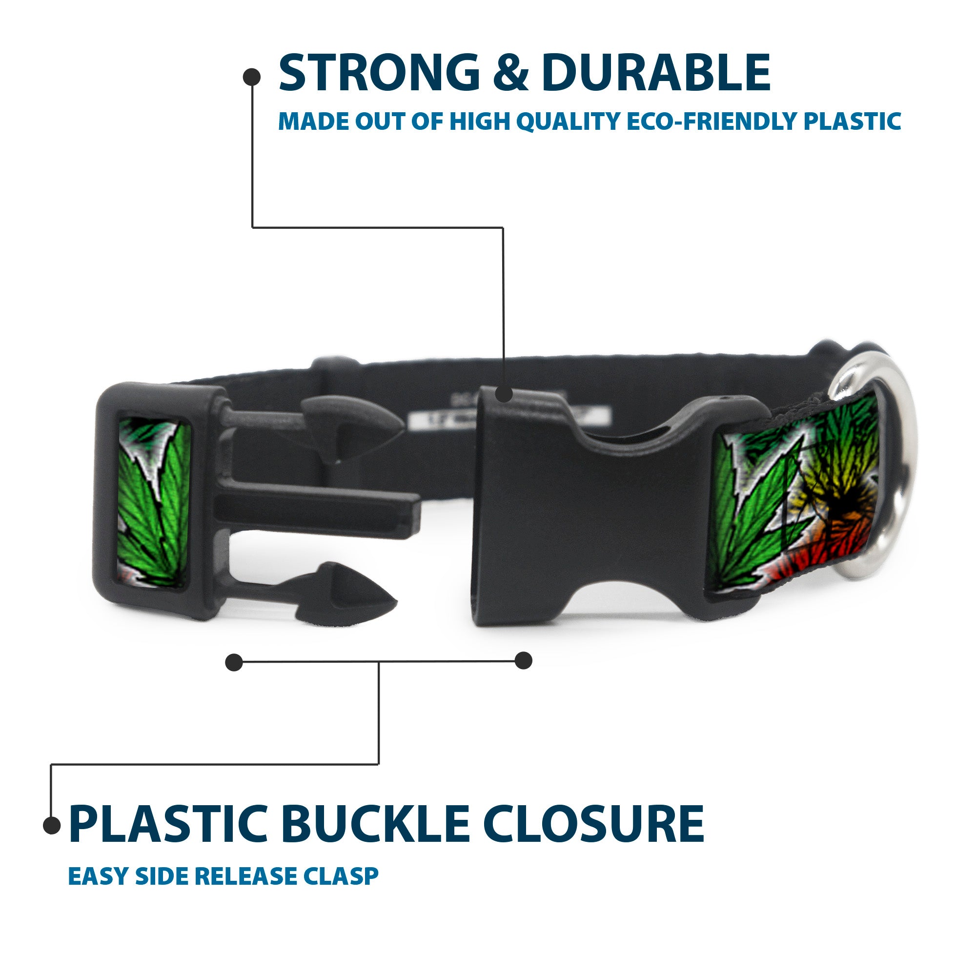 Buckle-Down Plastic Buckle Dog Collar - Marijuana Haze Rasta/White Plastic Clip Collars Buckle-Down