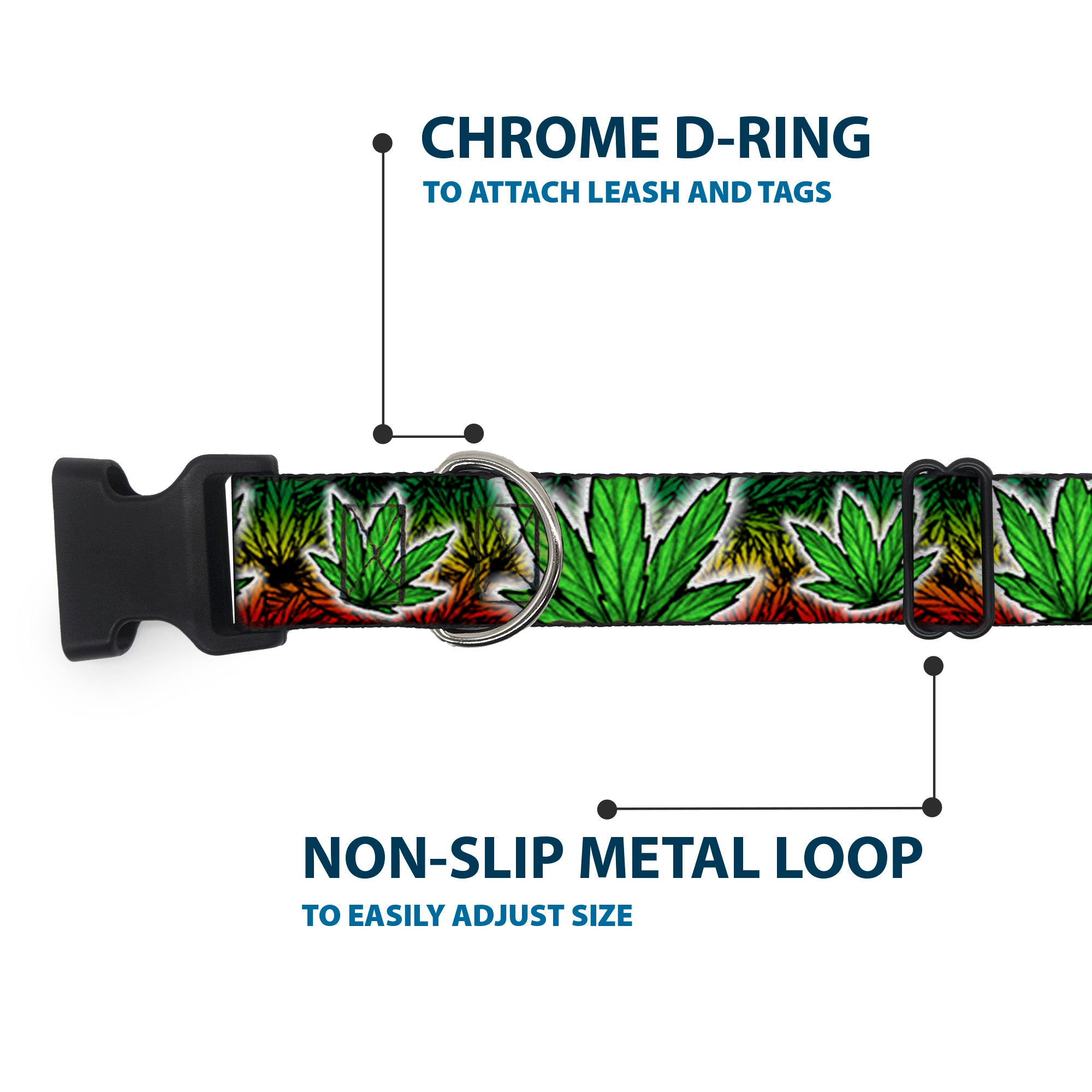 Buckle-Down Plastic Buckle Dog Collar - Marijuana Haze Rasta/White Plastic Clip Collars Buckle-Down