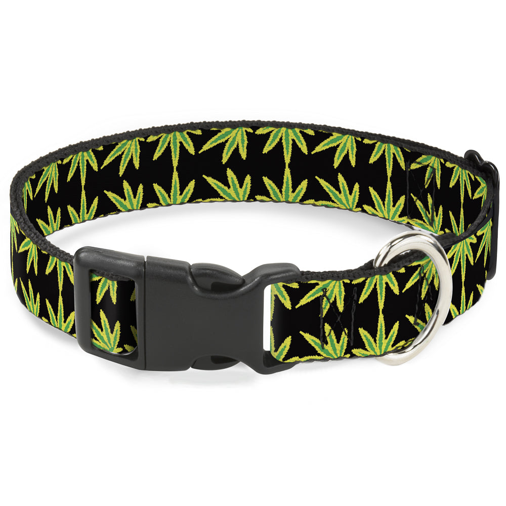 Buckle-Down Plastic Buckle Dog Collar - Marijuana Reflection Black/Yellow/Green Plastic Clip Collars Buckle-Down