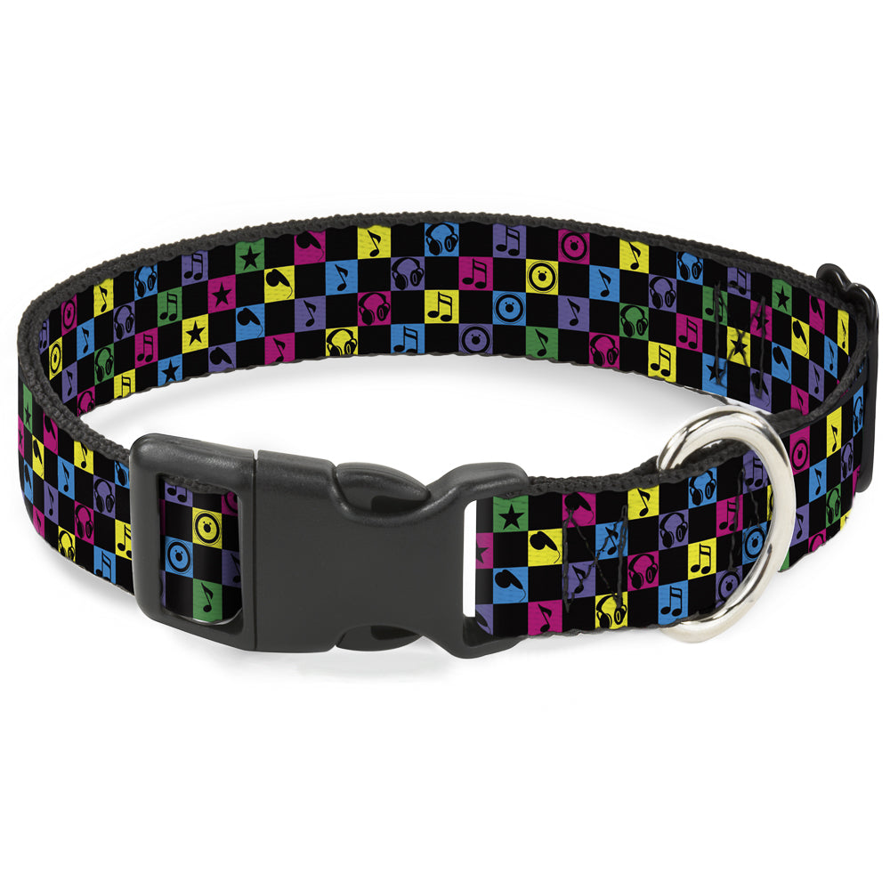Plastic Clip Collar - Musical Checkers Black/Neon Plastic Clip Collars Buckle-Down
