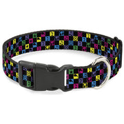 Plastic Clip Collar - Musical Checkers Black/Neon Plastic Clip Collars Buckle-Down