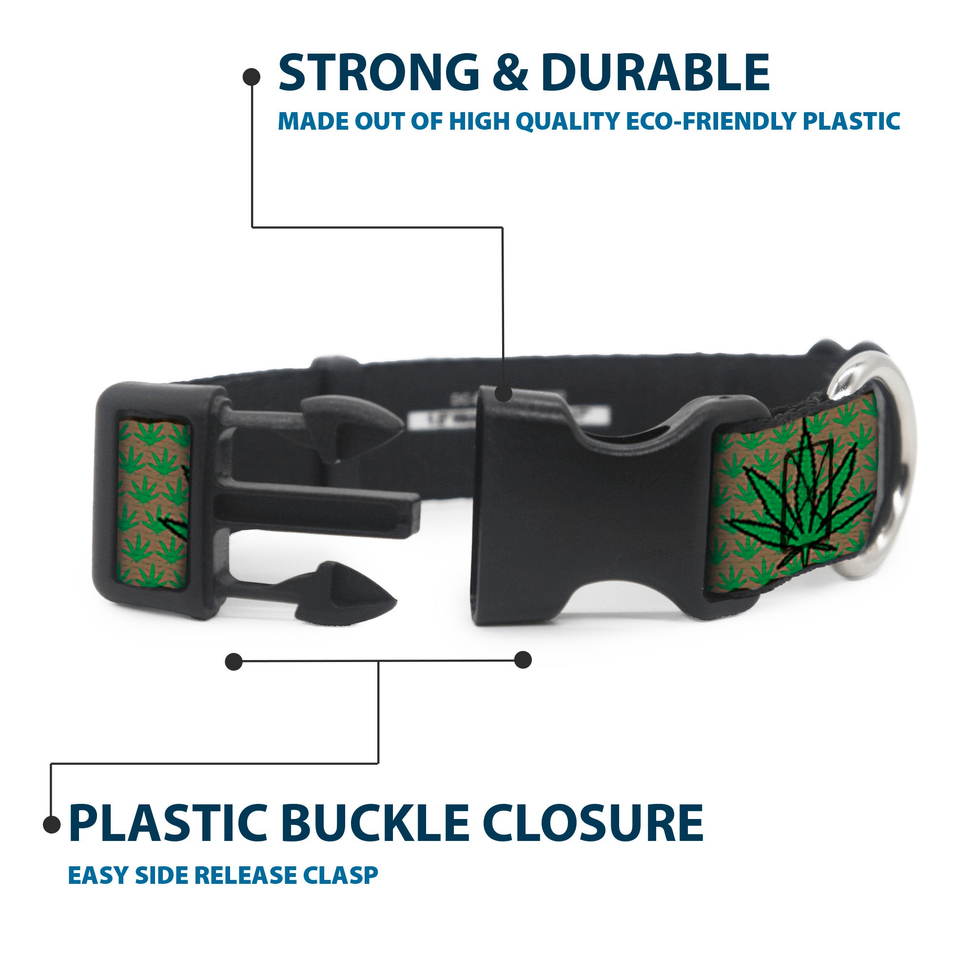 Buckle-Down Plastic Buckle Dog Collar - Marijuana Garden Tan/Green Plastic Clip Collars Buckle-Down