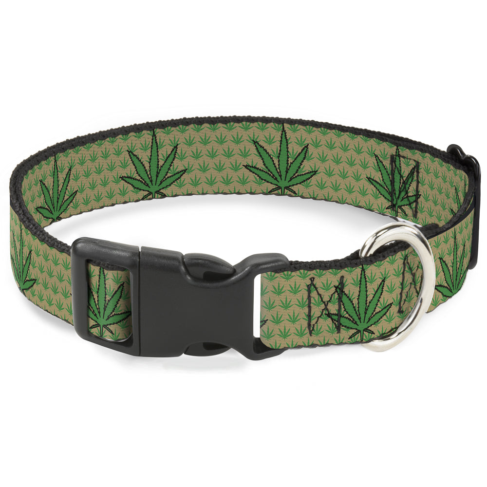 Buckle-Down Plastic Buckle Dog Collar - Marijuana Garden Tan/Green Plastic Clip Collars Buckle-Down