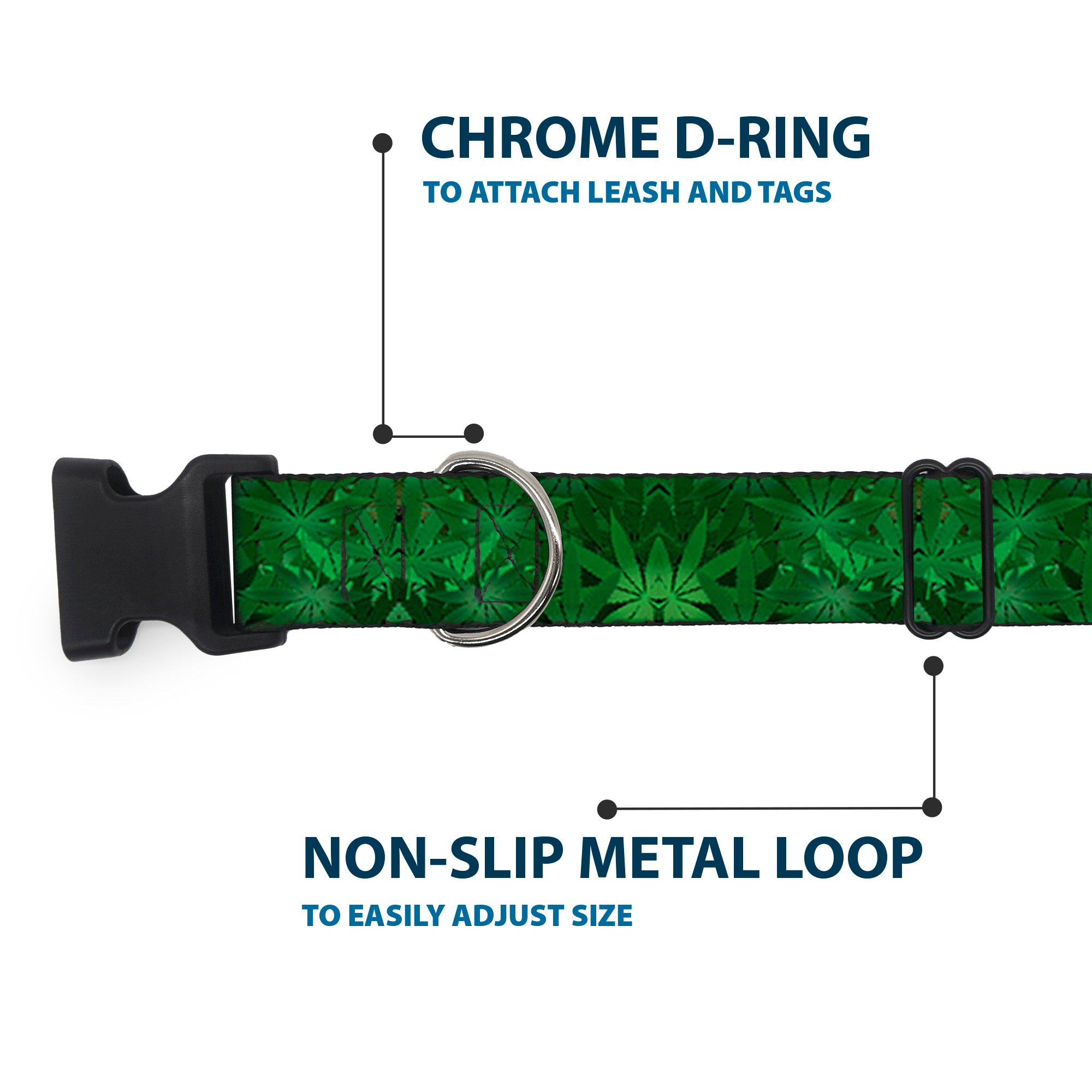 Buckle-Down Plastic Buckle Dog Collar - Marijuana Leaves Stacked Plastic Clip Collars Buckle-Down