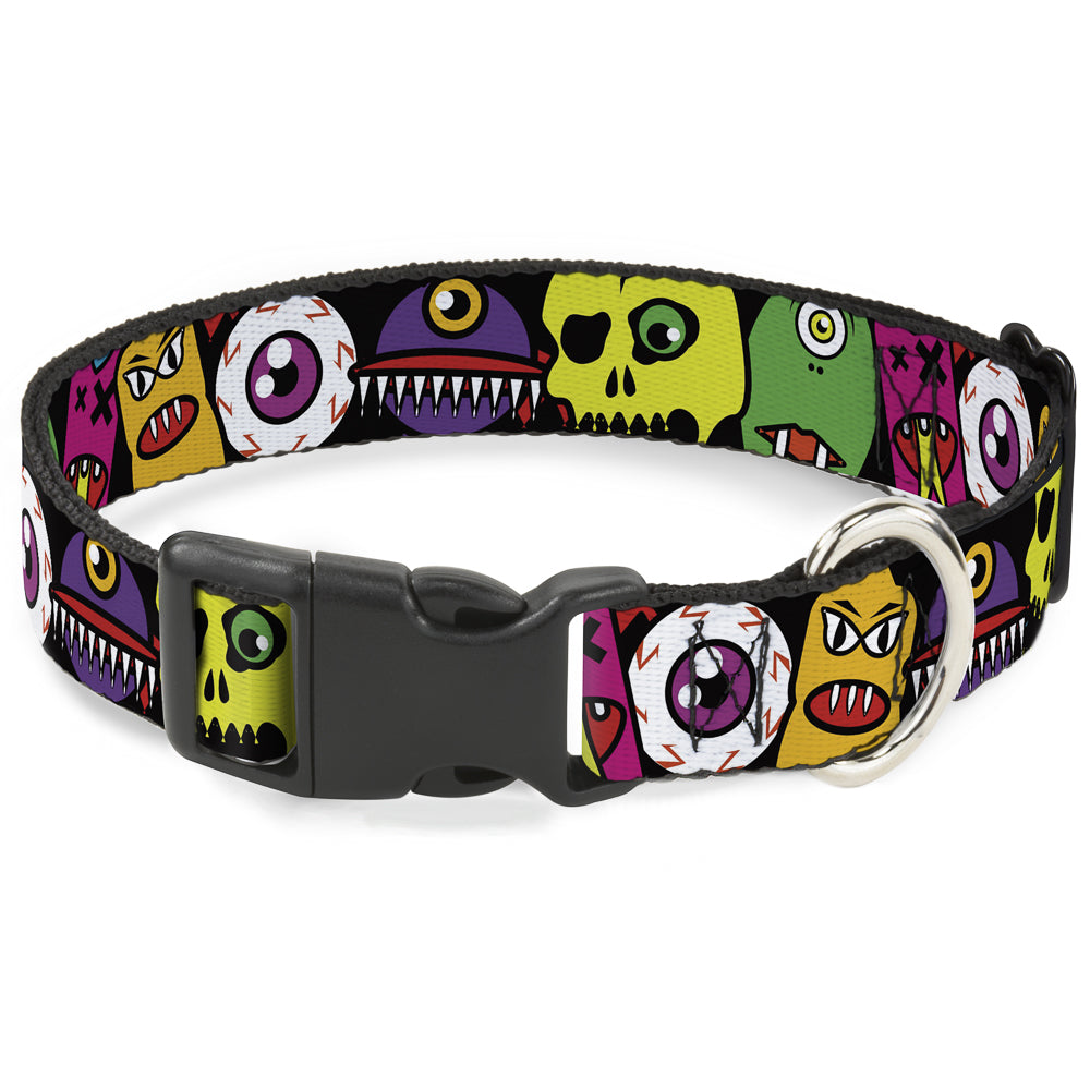 Plastic Clip Collar - Monsters CLOSE-UP Black Plastic Clip Collars Buckle-Down