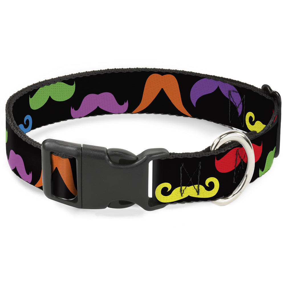 Plastic Clip Collar - Mustaches Black/Multi Color Plastic Clip Collars Buckle-Down
