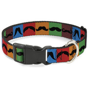 Plastic Clip Collar - Mustaches Multi Color Blocks/Black Plastic Clip Collars Buckle-Down