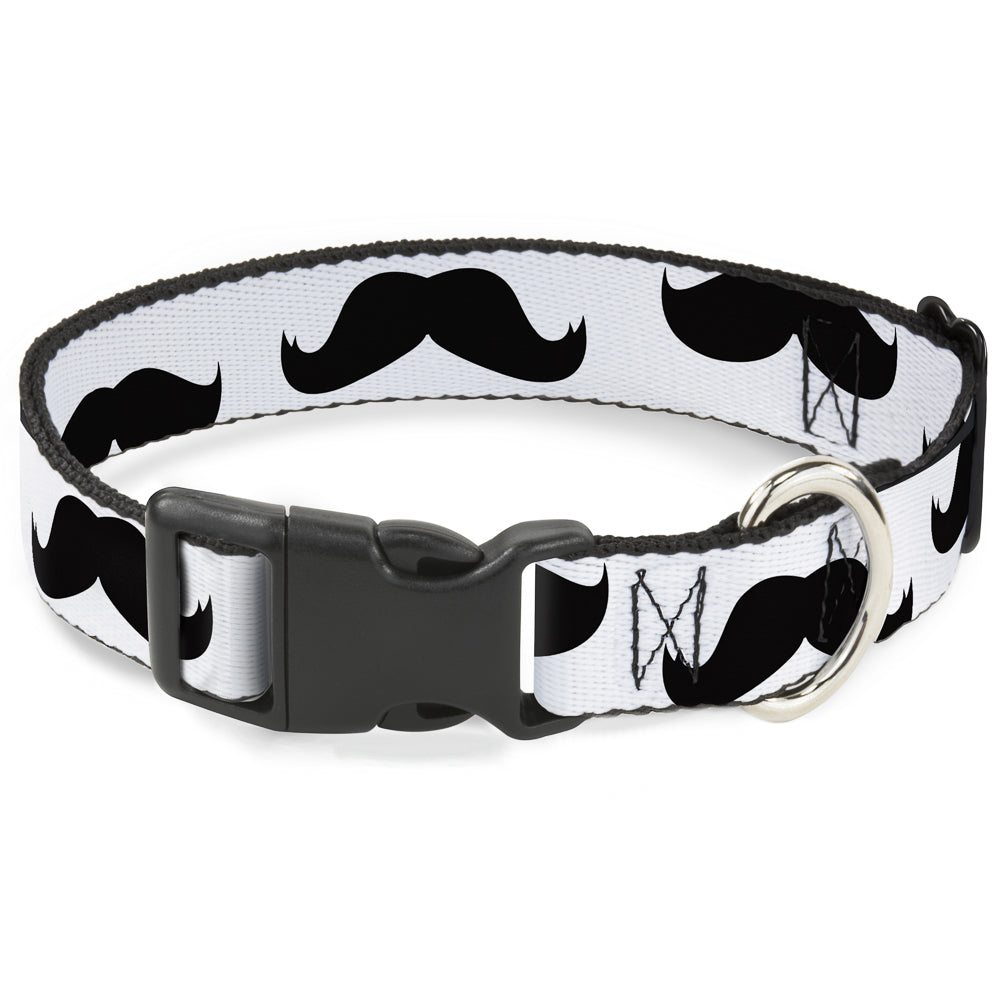Plastic Clip Collar - Mustaches White/Black Plastic Clip Collars Buckle-Down