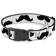 Plastic Clip Collar - Mustaches White/Black Plastic Clip Collars Buckle-Down