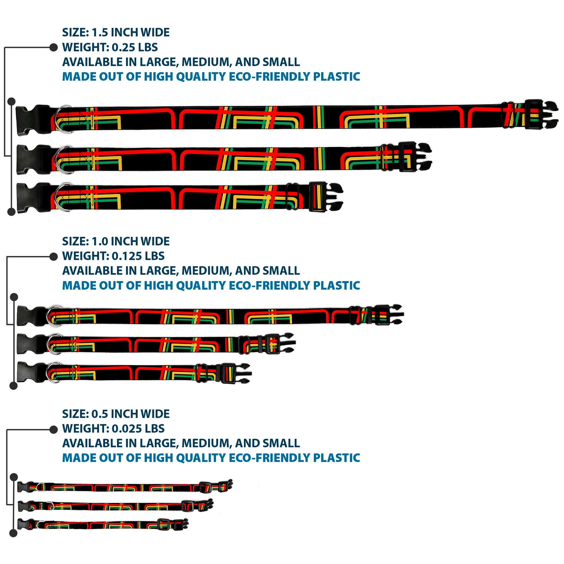 Plastic Clip Collar - Maze Lines Black/Rasta Plastic Clip Collars Buckle-Down