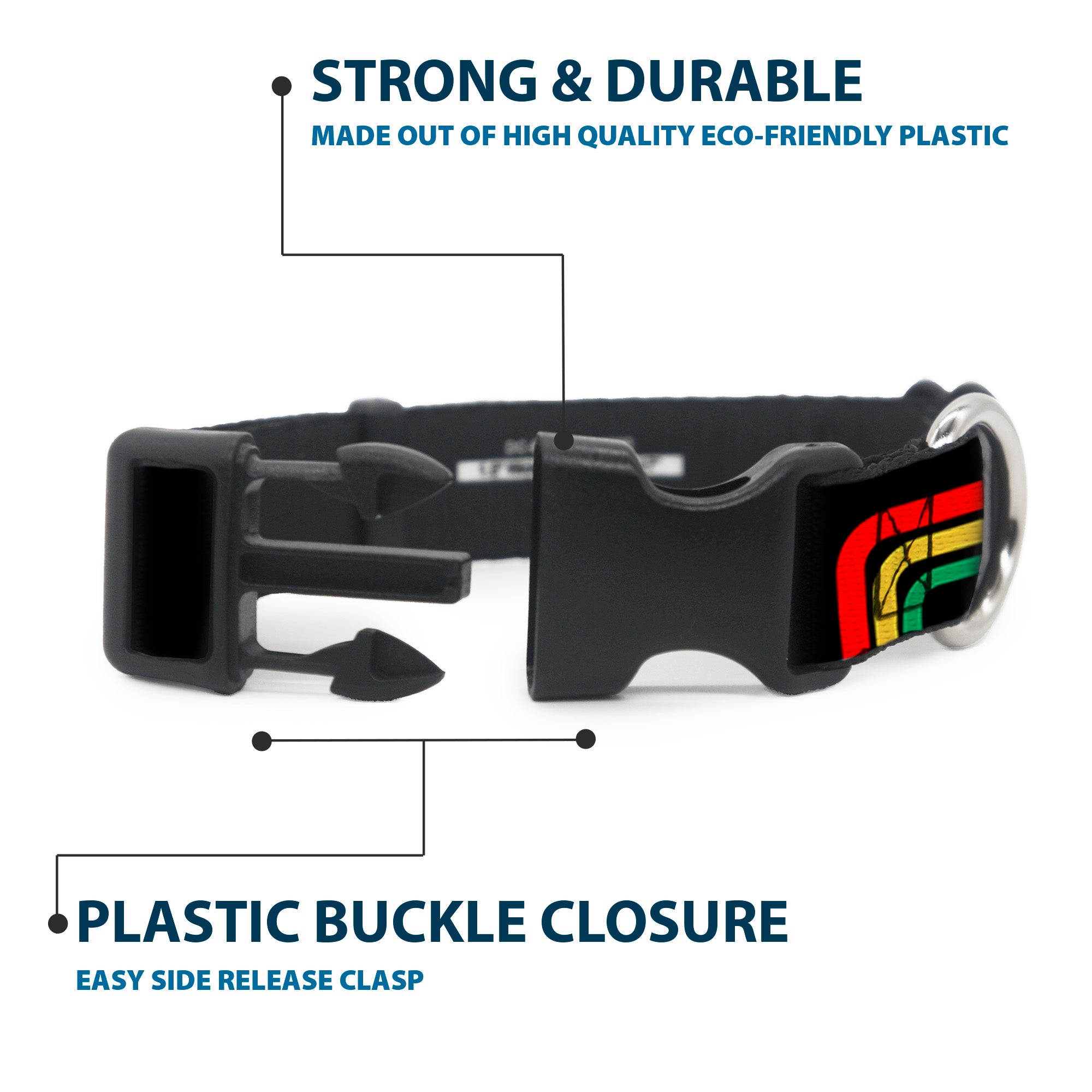 Plastic Clip Collar - Maze Lines Black/Rasta Plastic Clip Collars Buckle-Down