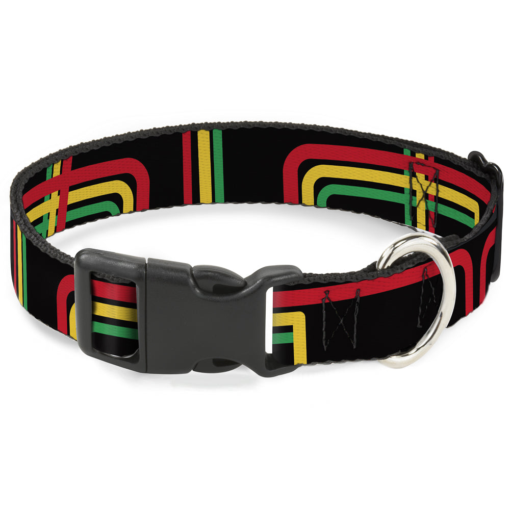 Plastic Clip Collar - Maze Lines Black/Rasta Plastic Clip Collars Buckle-Down