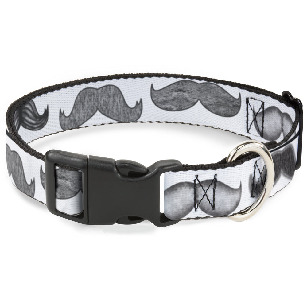 Plastic Clip Collar - Mustaches White/Sketch Plastic Clip Collars Buckle-Down