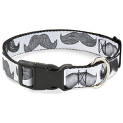 Plastic Clip Collar - Mustaches White/Sketch Plastic Clip Collars Buckle-Down
