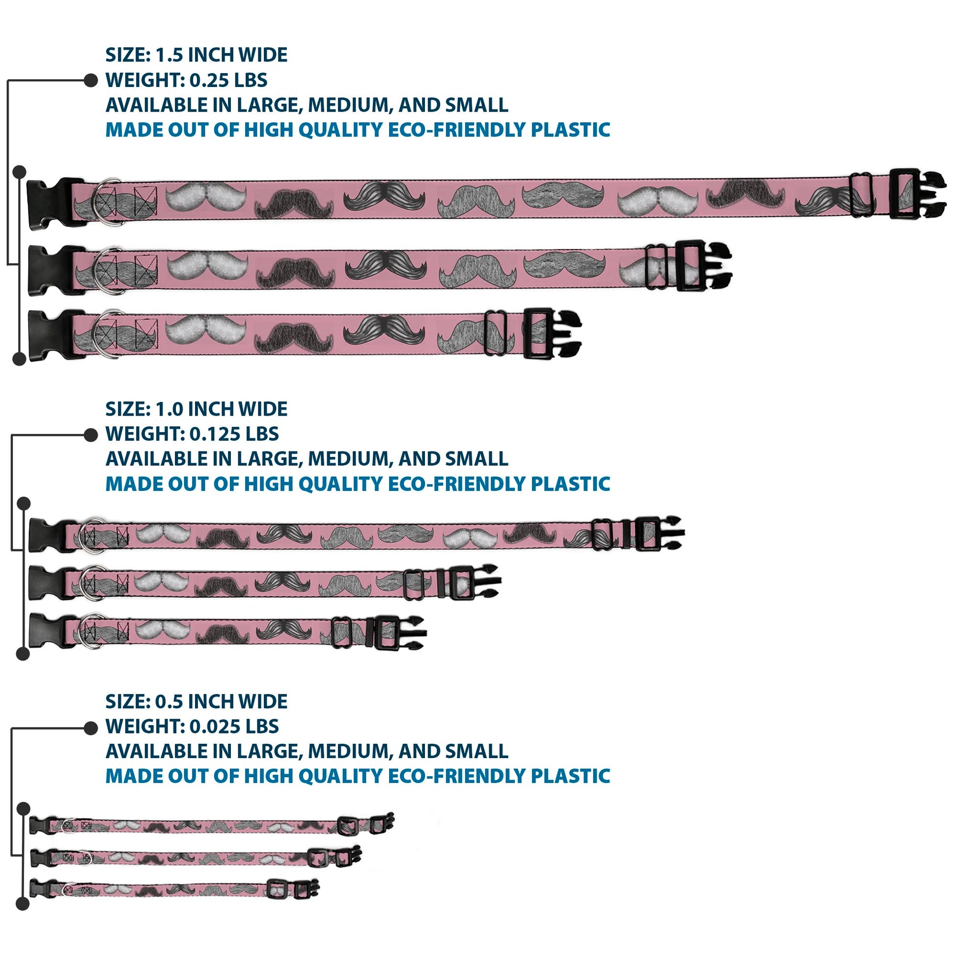 Plastic Clip Collar - Mustaches Pink/Sketch Plastic Clip Collars Buckle-Down