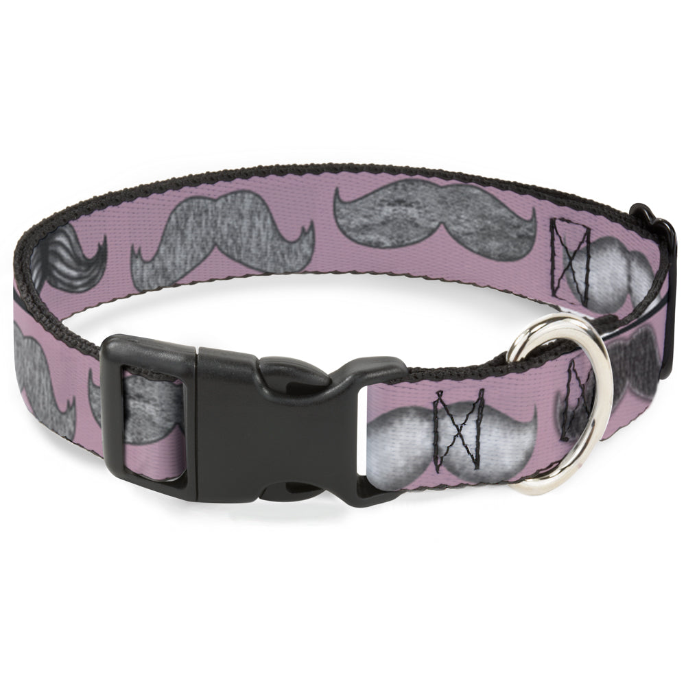 Plastic Clip Collar - Mustaches Pink/Sketch Plastic Clip Collars Buckle-Down
