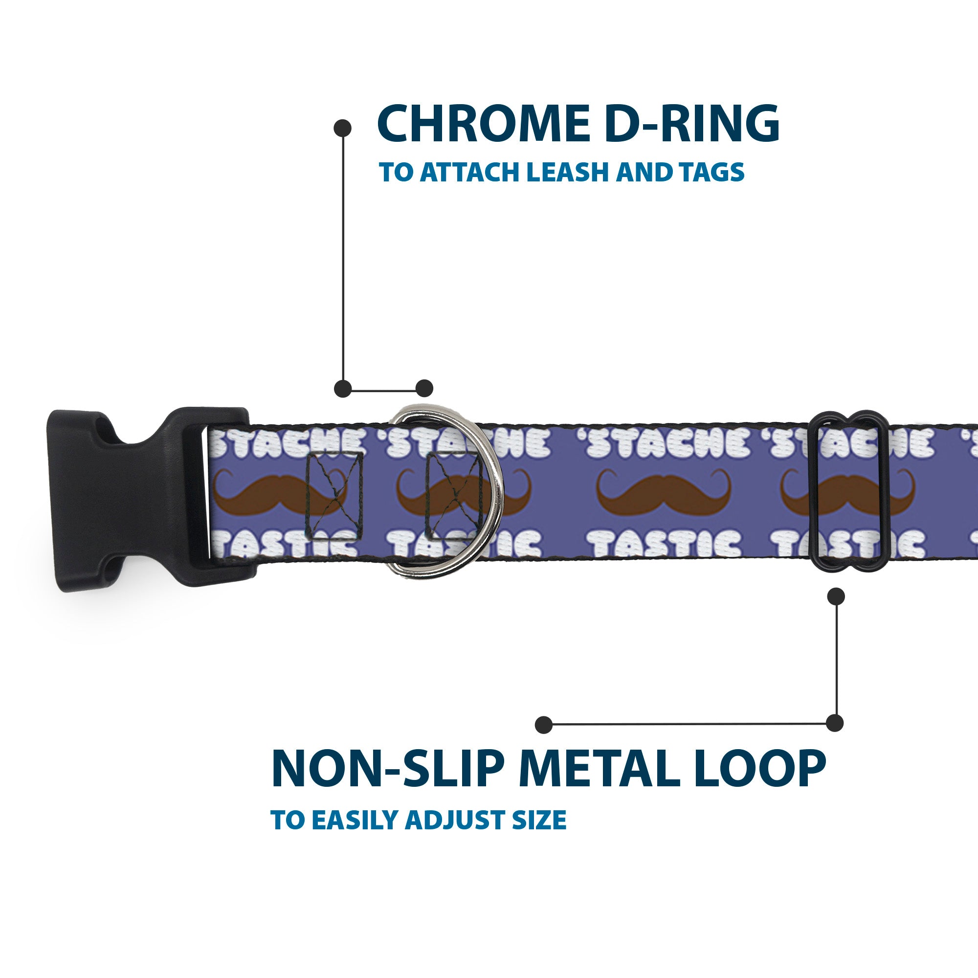 Plastic Clip Collar - Mustache 'Stache-Tastic Plastic Clip Collars Buckle-Down