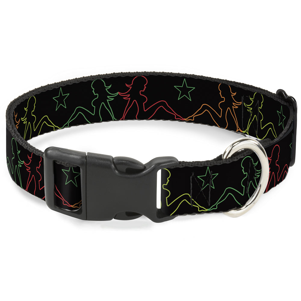 Plastic Clip Collar - Mud Flap Girls w/Star Outline Black/Multi Color Plastic Clip Collars Buckle-Down