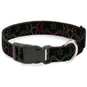 Plastic Clip Collar - Mud Flap Girls w/Star Outline Black/Multi Color Plastic Clip Collars Buckle-Down