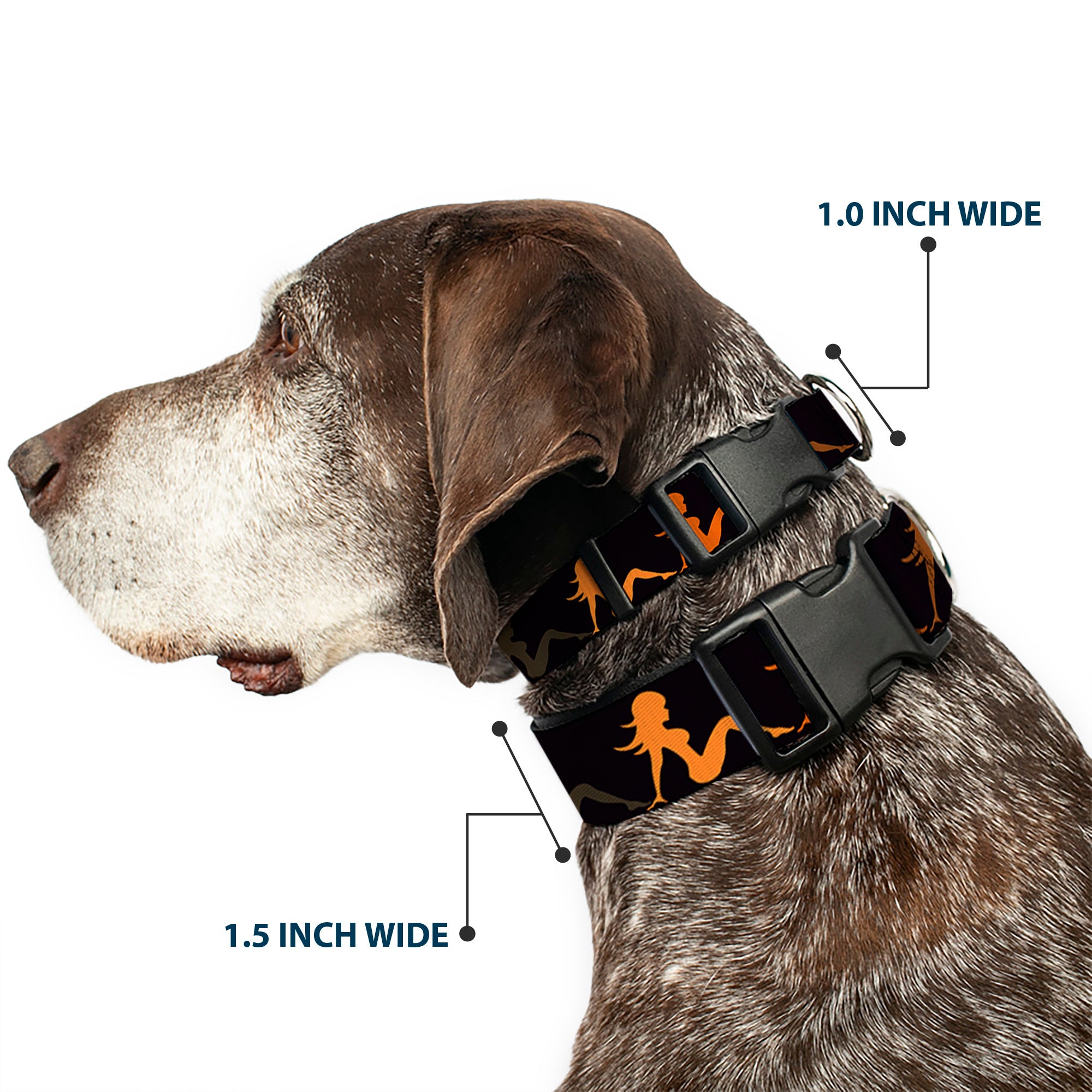Plastic Clip Collar - Mud Flap Girl Repeat Black/Orange Fade Plastic Clip Collars Buckle-Down